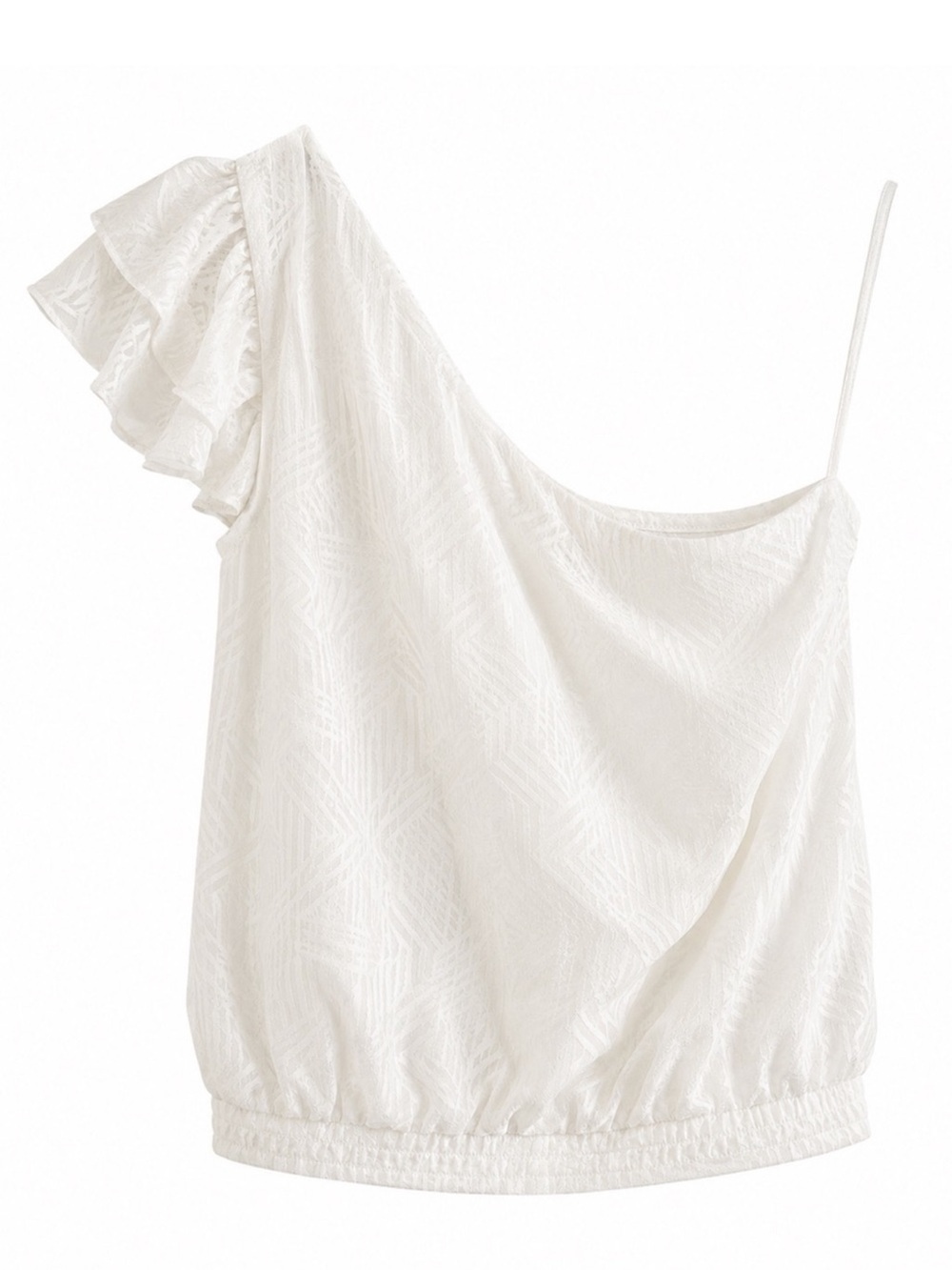 NWT RAMY BROOK WHITE ONE SHOULDER TOP WITH SHORT RUFFLE SLEEVE